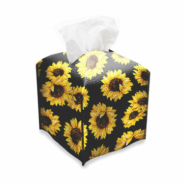 TESIQIMT PU Leather Sunflower Tissue Box Cover 5x5x5in