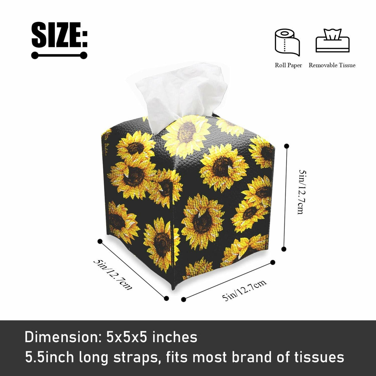 TESIQIMT PU Leather Sunflower Tissue Box Cover 5x5x5in