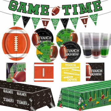 Yavxzvbw Football Party Plates Tablecloth Decor Supplies Green Birthday