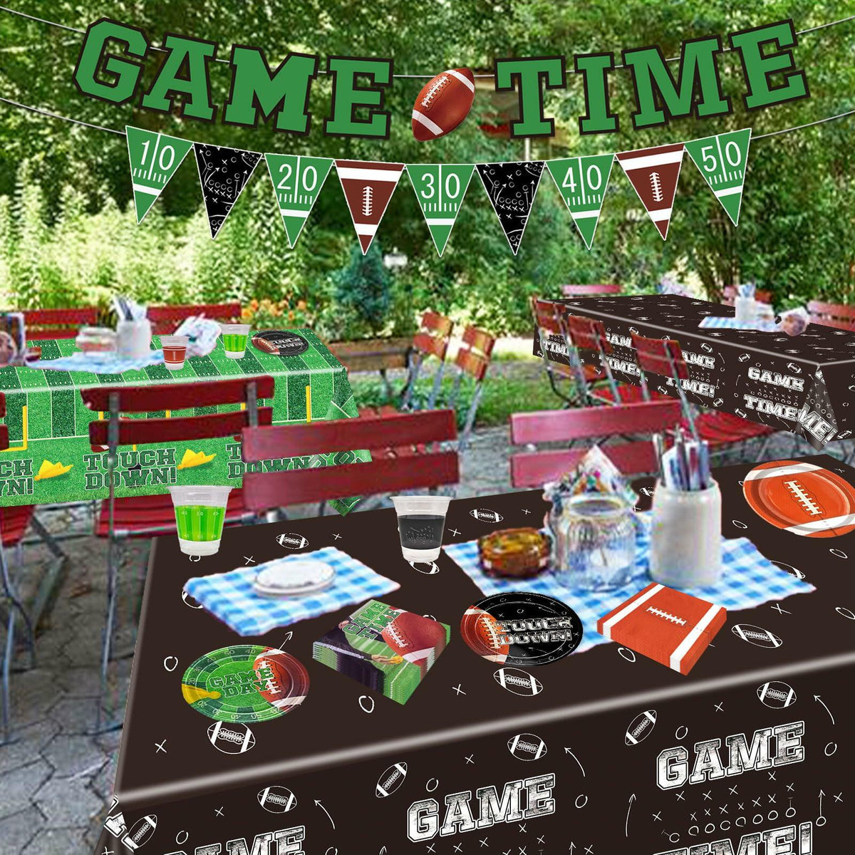 Yavxzvbw Football Party Plates Tablecloth Decor Supplies Green Birthday