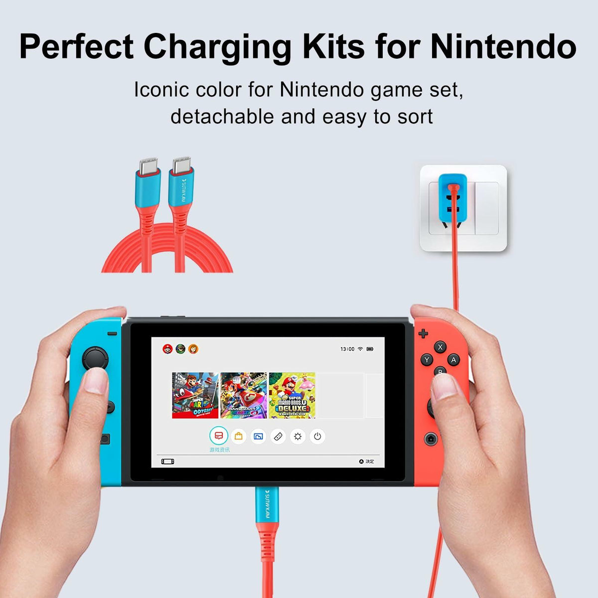 SUTWKAM 100W 20Gbps Switch Charger Cable 3-in-1 Orange