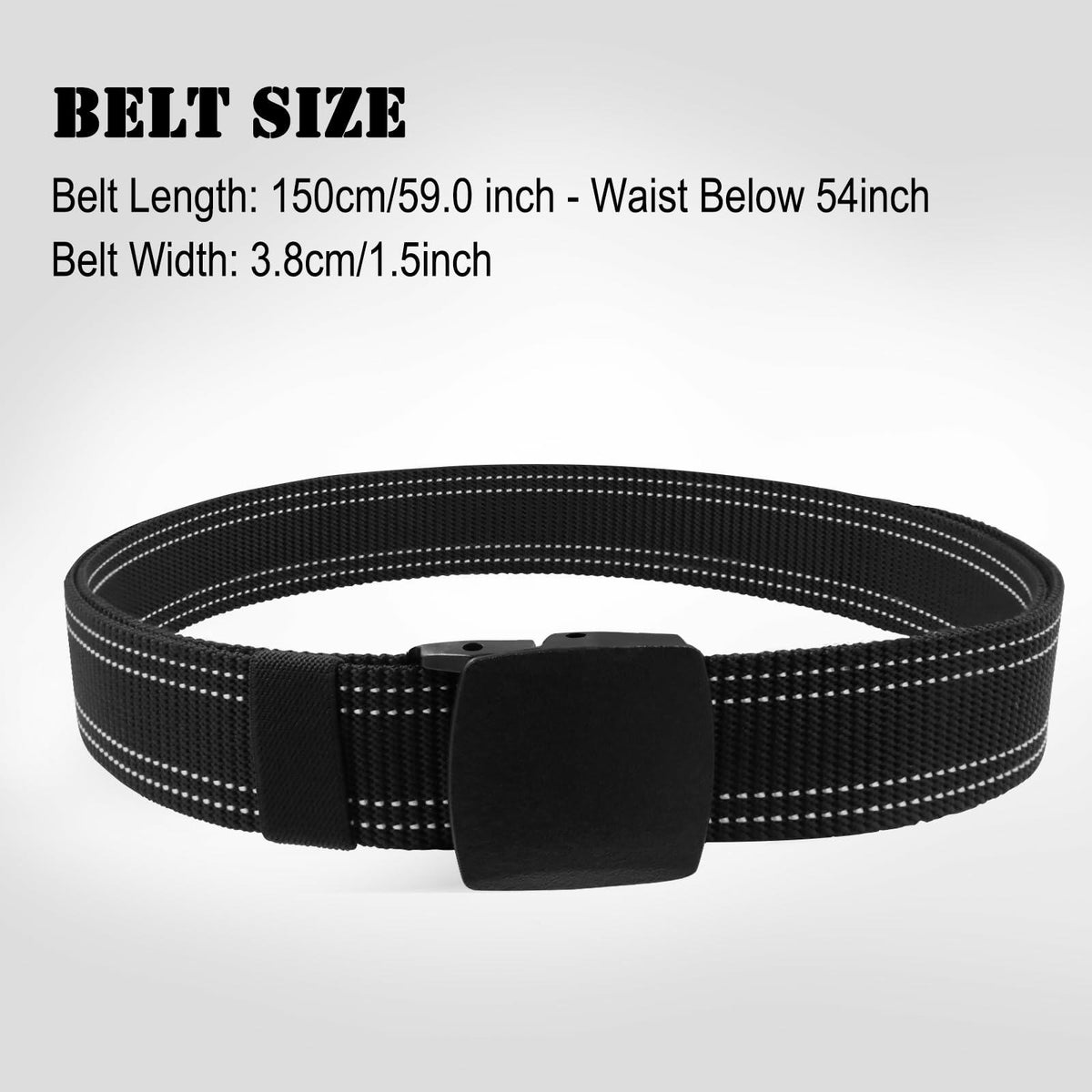 Sworew Men’s Tactical Nylon Belt Adjustable Web Non-Metal Buckle Black 54in
