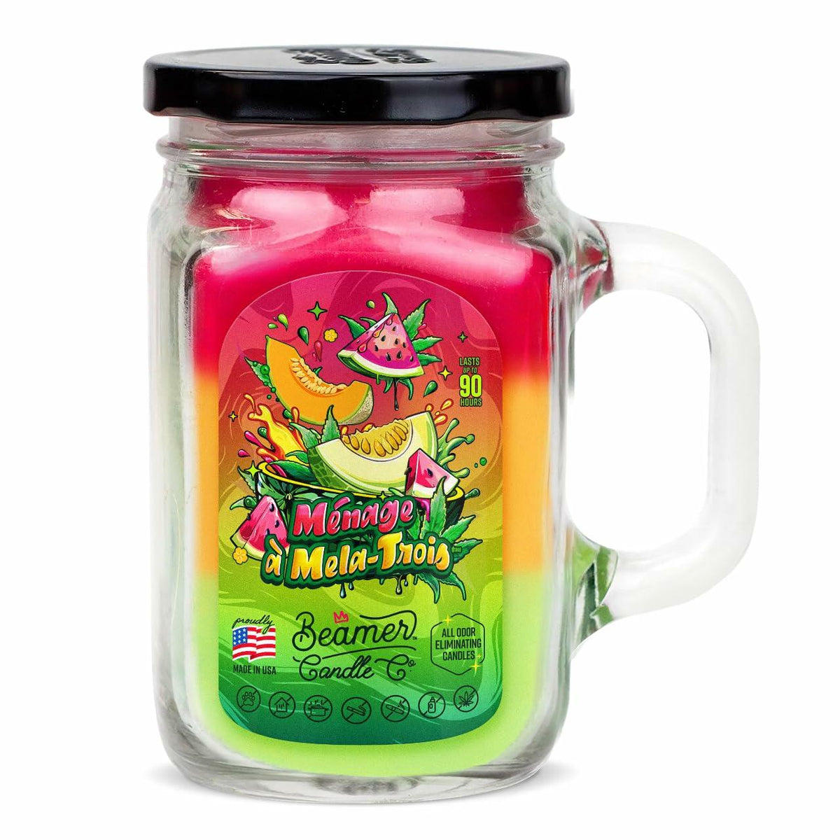 Beamer Candle Co. Ménage Á Mela Trois Candle Watermelon Cantaloupe Honeydew 12oz