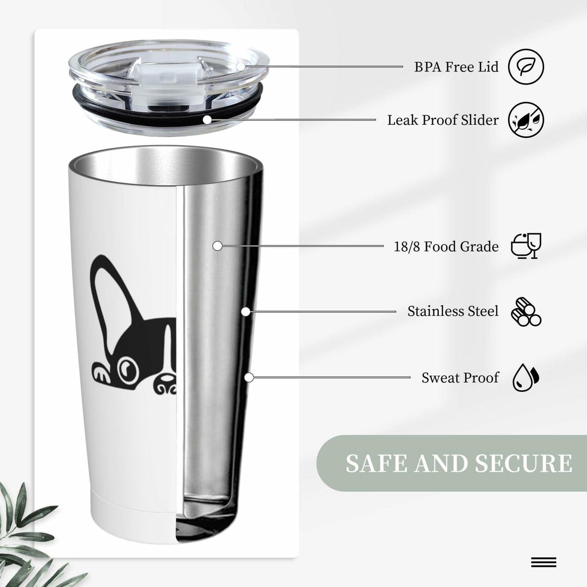 Fenmshairy Boston Terrier Stainless Steel Tumbler 20oz Travel Mug Lid