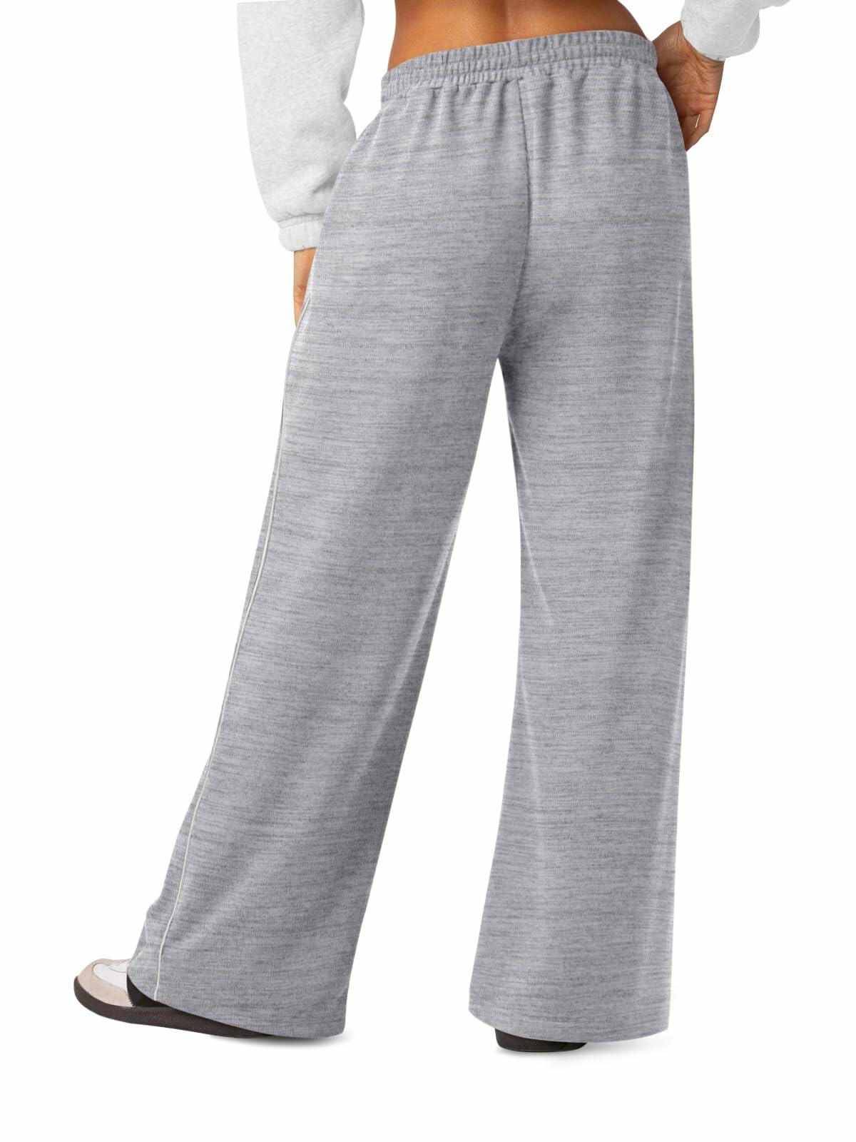 NIMIN Women's High Waist Wide Leg Sweatpants Cotton Light Grey Size M