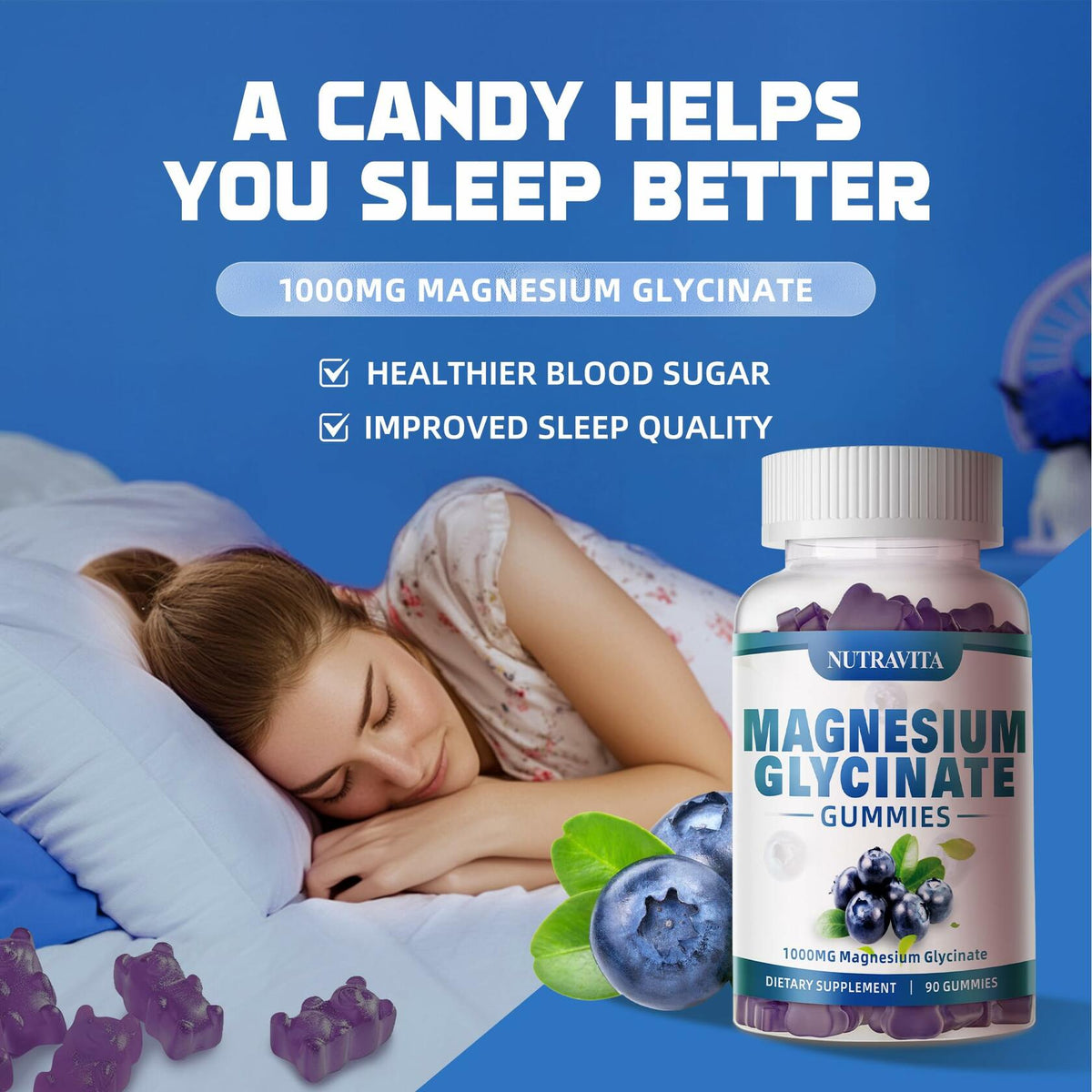 Nutravita Magnesium Glycinate Gummies 1000mg L-Threonate VitD B6 CoQ10 180ct