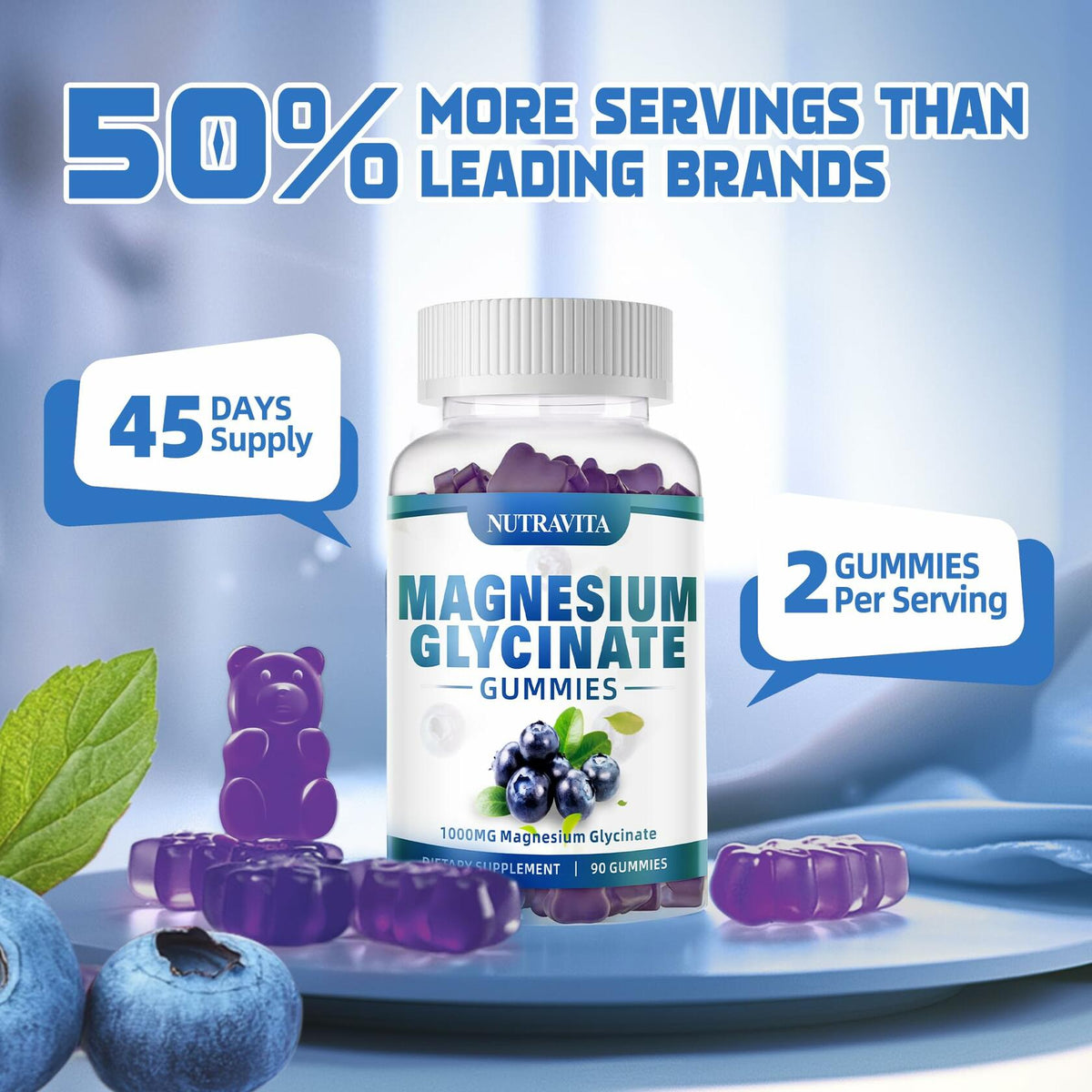 Nutravita Magnesium Glycinate Gummies 1000mg L-Threonate VitD B6 CoQ10 180ct