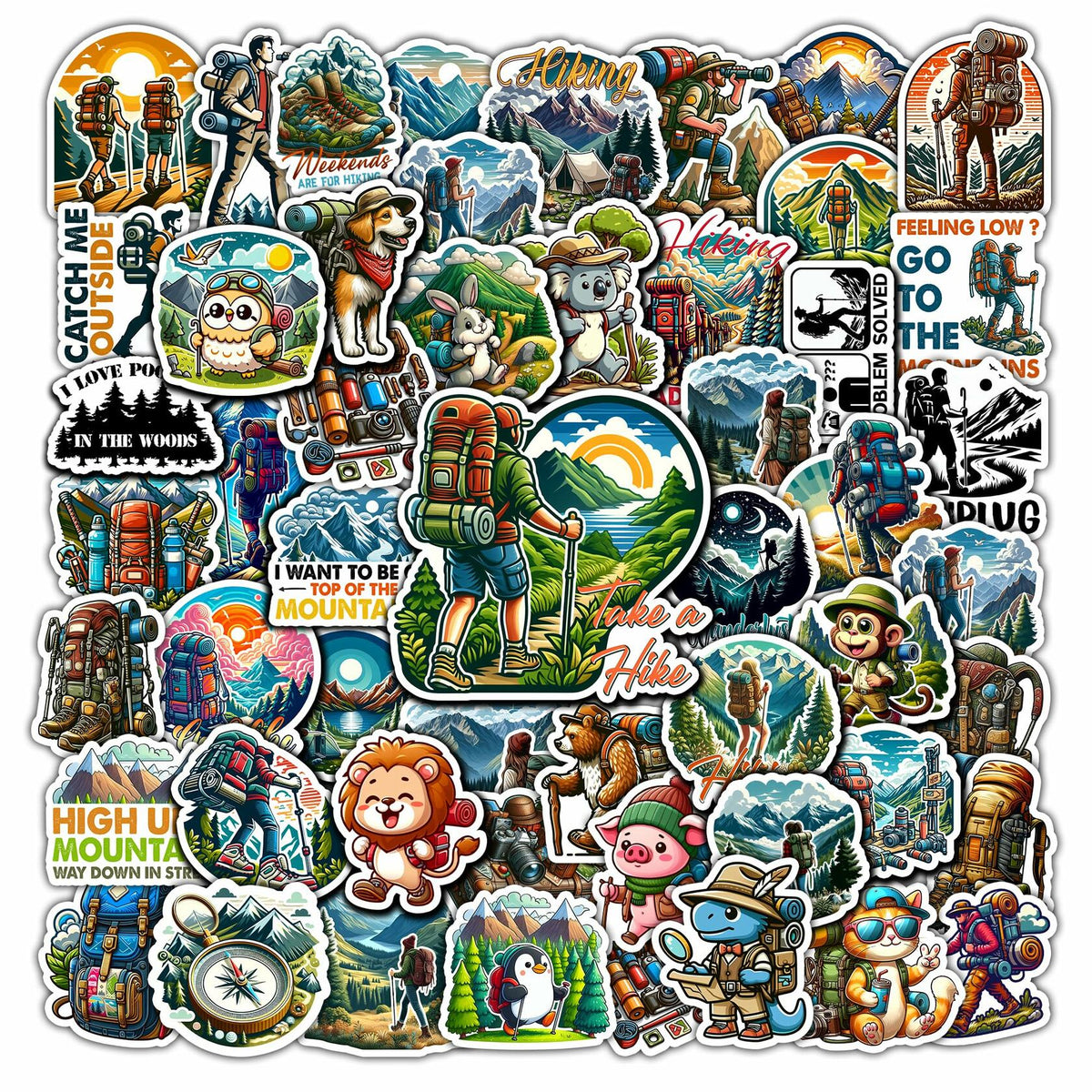 BIGZORO 50 PCS Wilderness Hiking Waterproof Vinyl Stickers Decals Outdoors