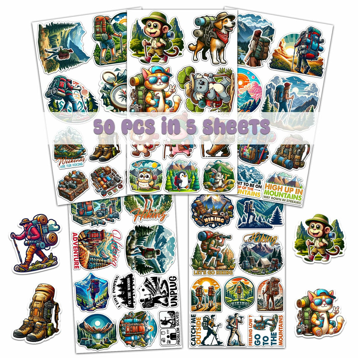 BIGZORO 50 PCS Wilderness Hiking Waterproof Vinyl Stickers Decals Outdoors