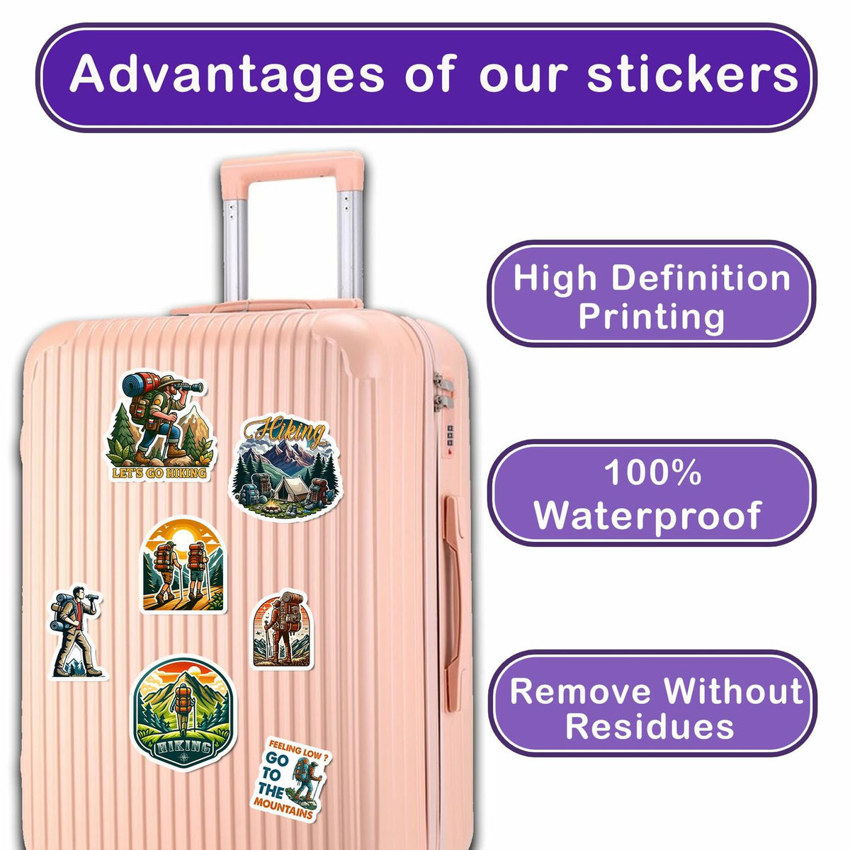 BIGZORO 50 PCS Wilderness Hiking Waterproof Vinyl Stickers Decals Outdoors