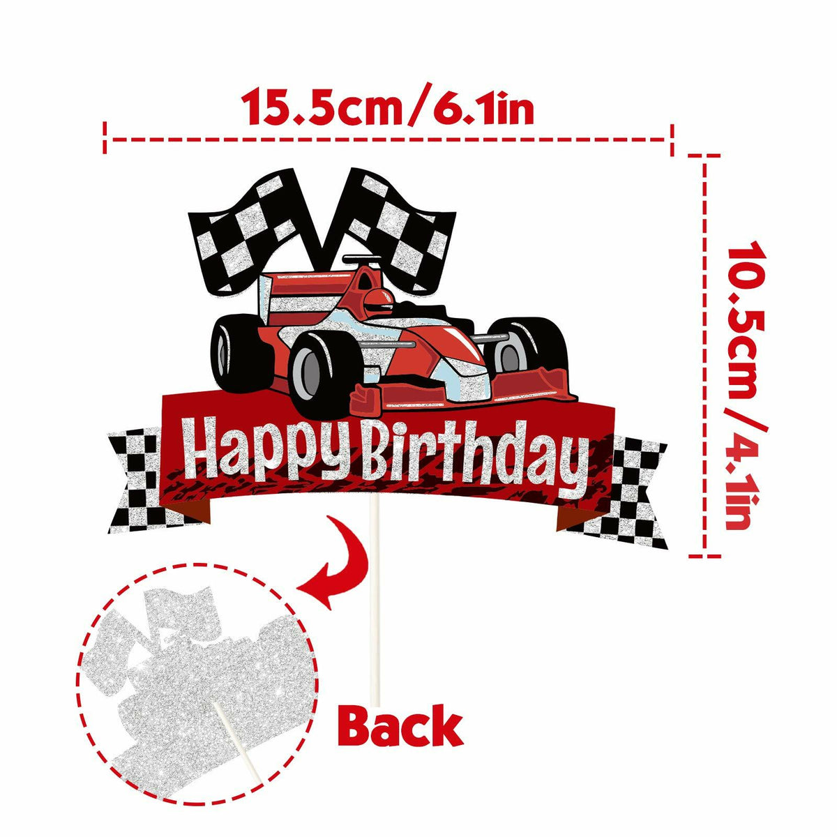 EQ EvaIrisQing Glitter Race Car Cake Topper Birthday Decor Checkered Flag