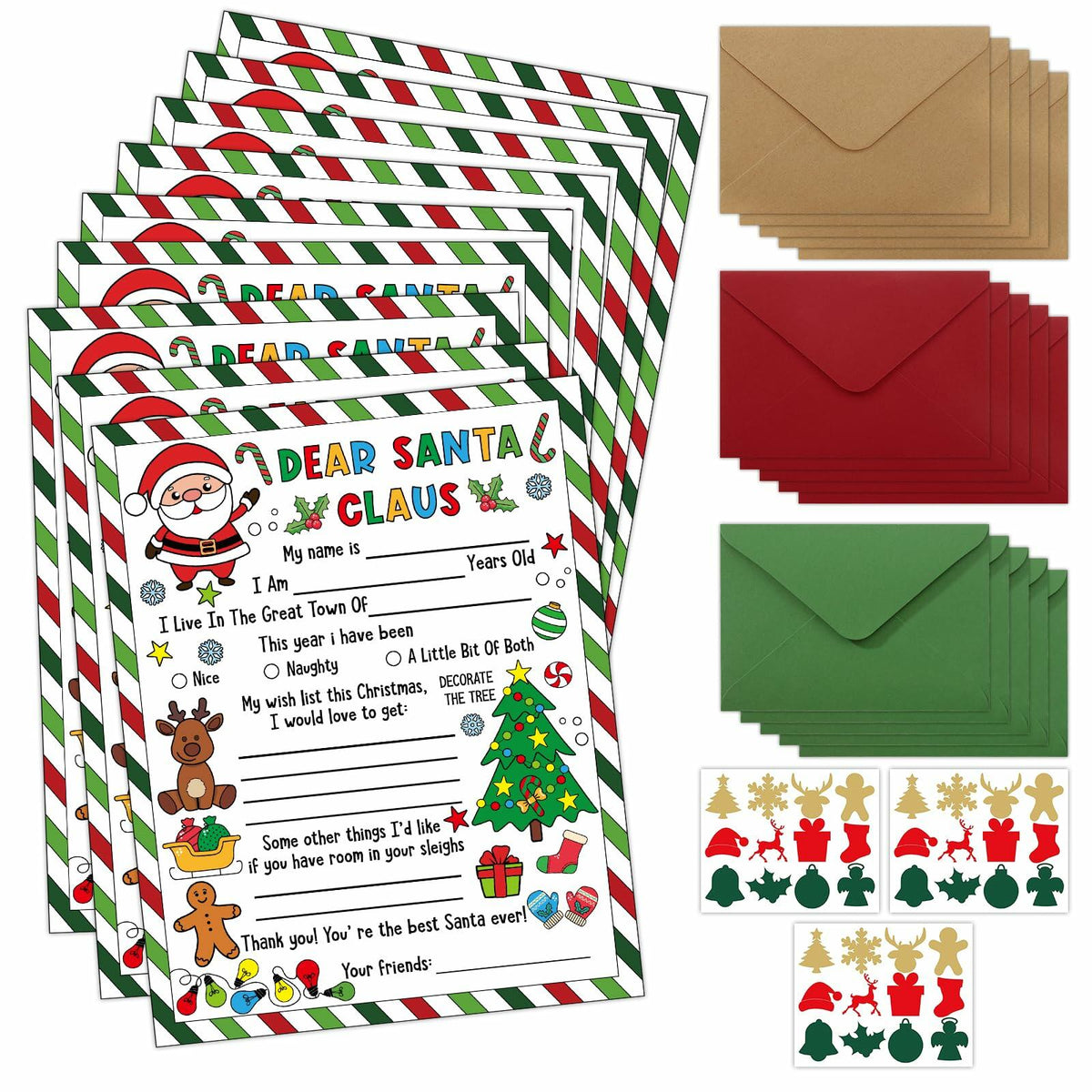 36 Sets Letter to Santa with Envelopes Stickers Coloring Xmas Crafts Kids
