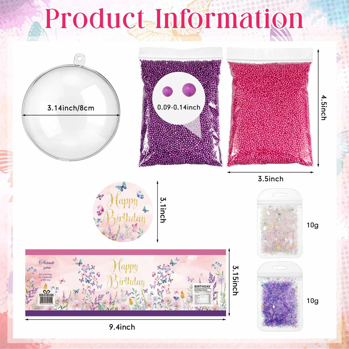 [Like New] Beeveer 12 Set 3.15in Clear Half Ball Candy Dome Shaker Butterfly Labels