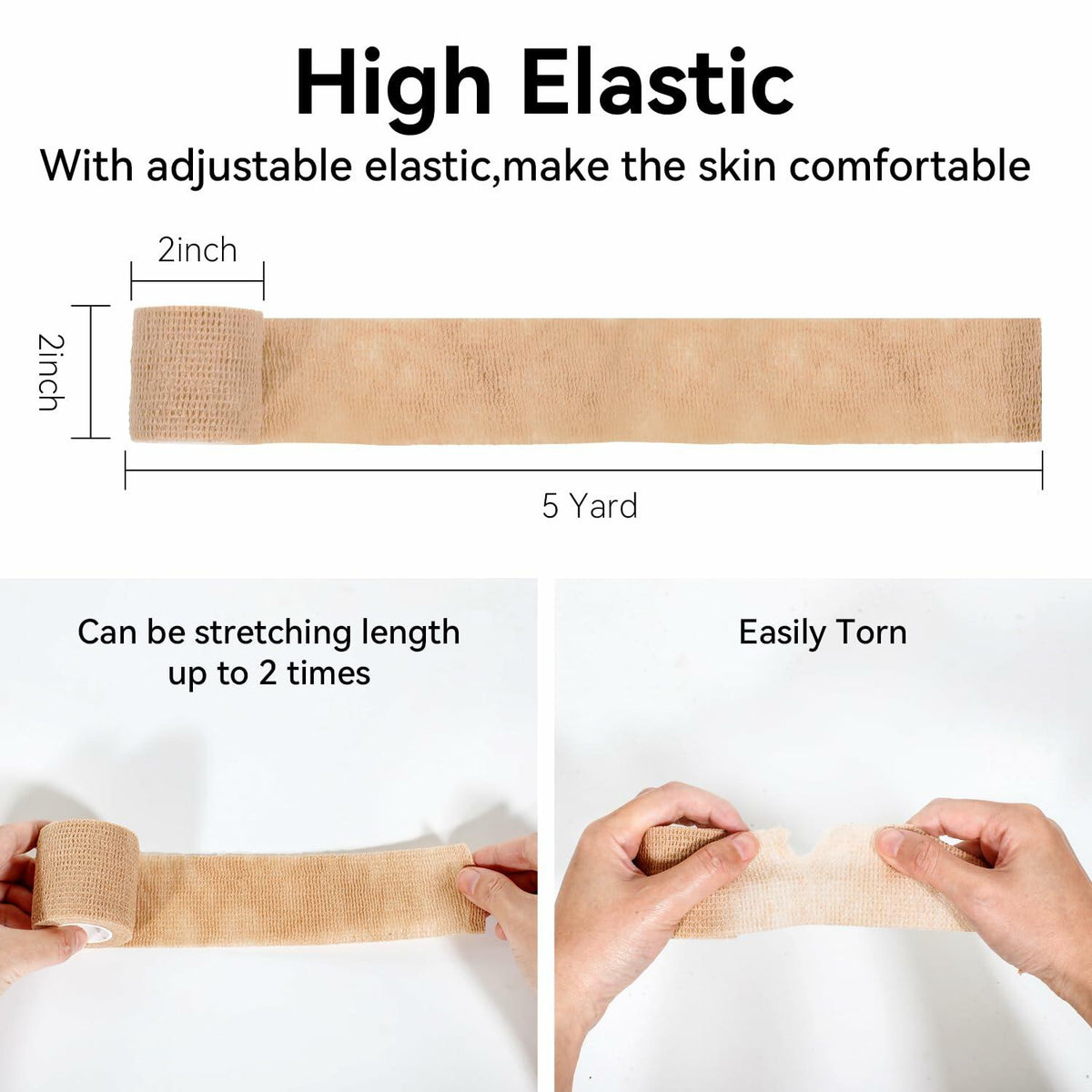 JHGIC Self Adhesive Bandage Tape Wrap 2in x 5yd 16 Rolls Beige Skin Color