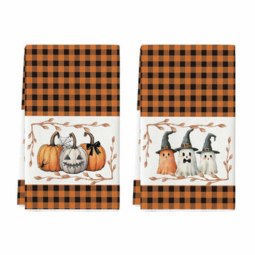 Artoid Mode Halloween Kitchen Towels 18x26 Inch Orange Black Set of 2