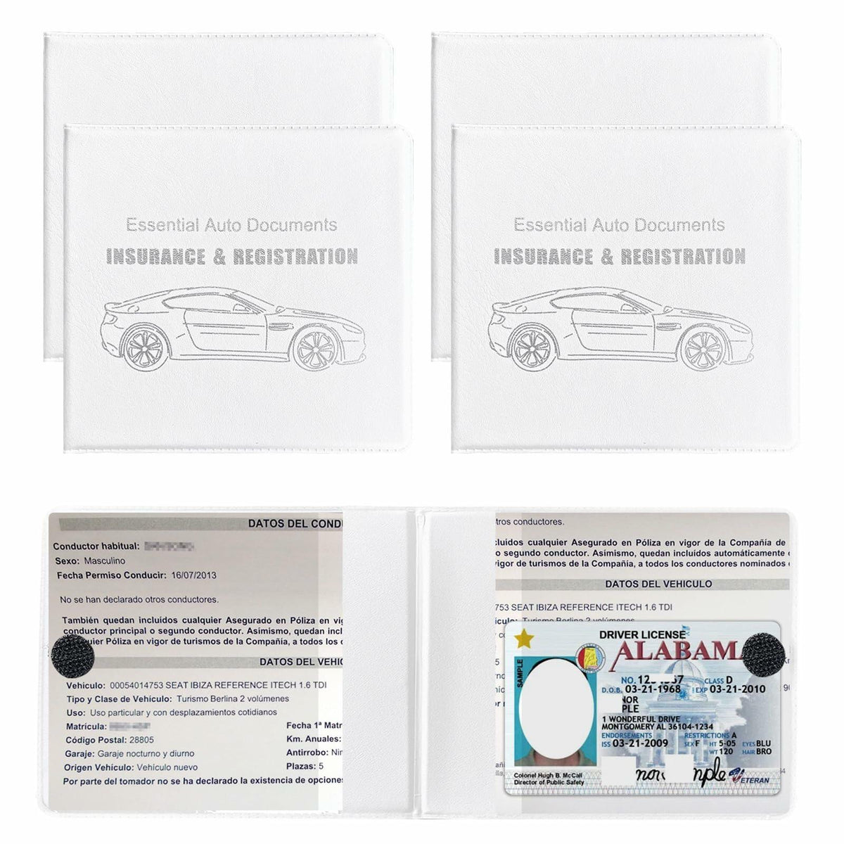 Yourkar 4PCS Car Registration Insurance Holder Organizer Magic Tape White Big