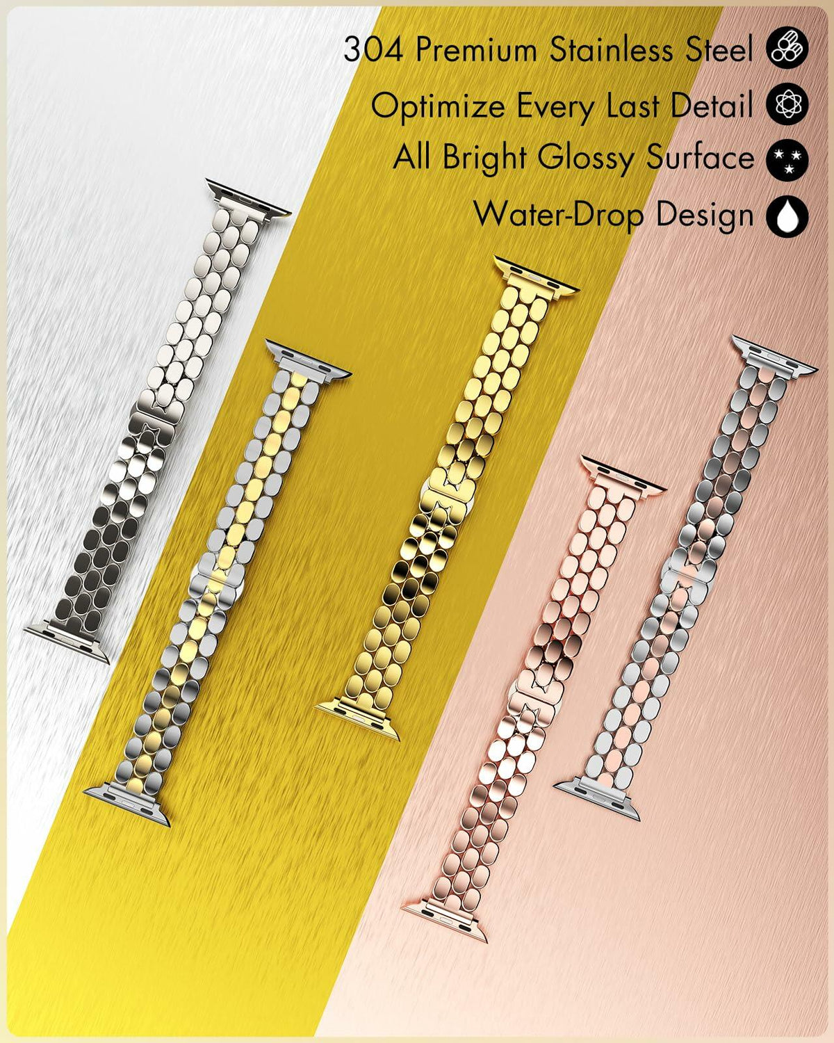 TISIMO Stainless Steel Apple Watch Band Silver Rose Gold Size 38-45mm