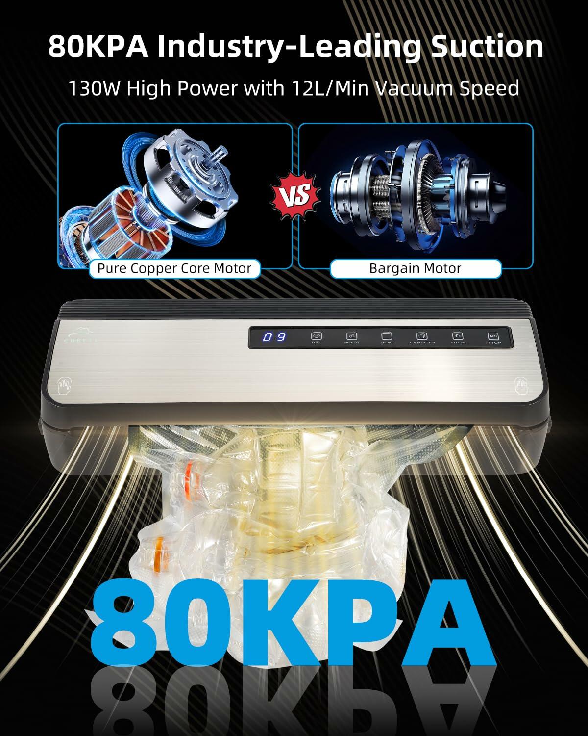 CUBETA 8-in-1 Vacuum Sealer Machine 80KPA Digital 20 Bags Silver