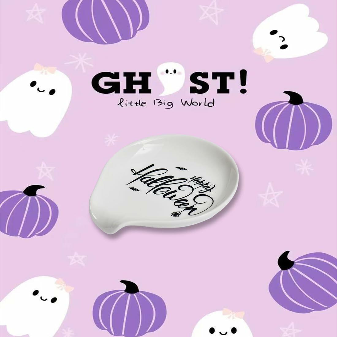 LXX1 Halloween Ceramic Spoon Rest Coffee Bar Holder White Mini Porcelain