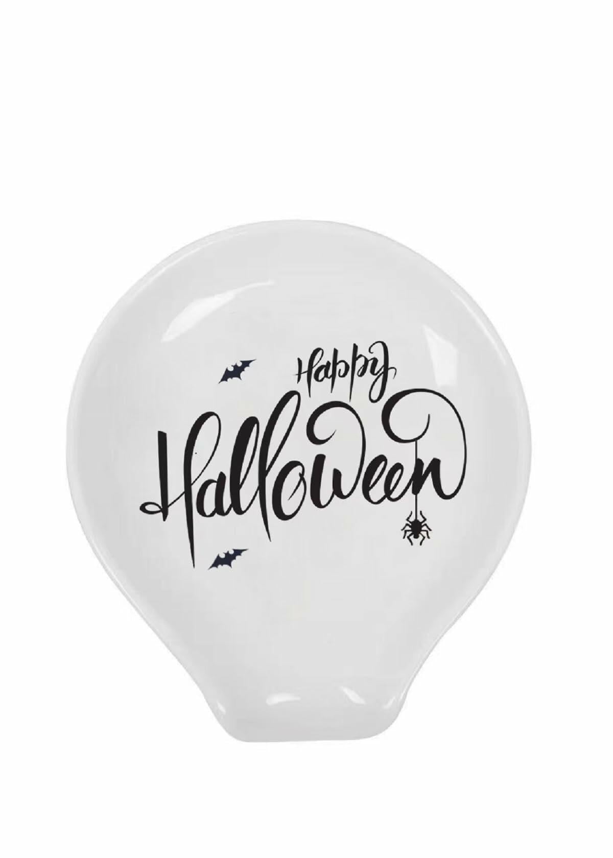 LXX1 Halloween Ceramic Spoon Rest Coffee Bar Holder White Mini Porcelain