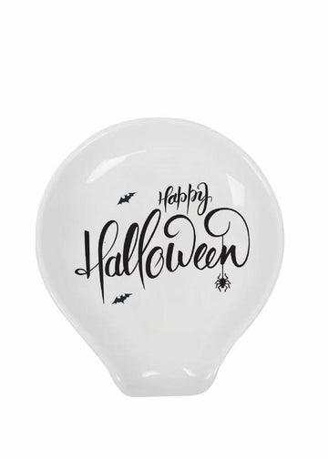 LXX1 Halloween Ceramic Spoon Rest Coffee Bar Holder White Mini Porcelain