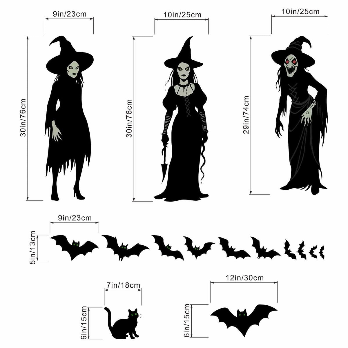Amimagen Halloween Witch Bat Wall Stickers Gothic Vinyl Large Halloween Decor