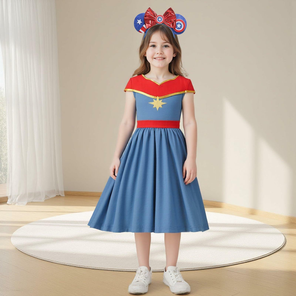JUIULU Girls Princess Dress Costume Set Blue Size 120 (4-5T)