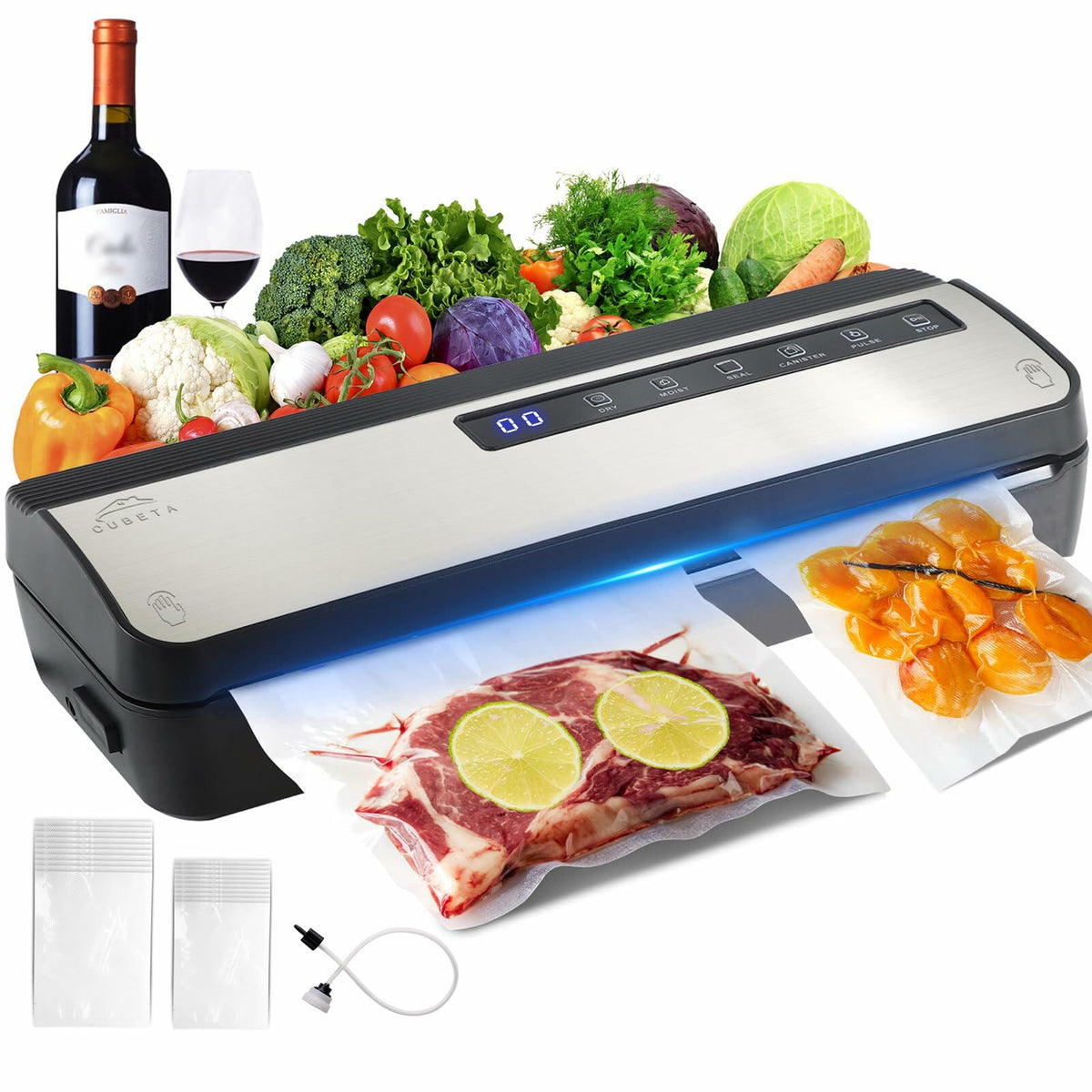 CUBETA 8-in-1 Vacuum Sealer Machine 80KPA Digital 20 Bags Silver