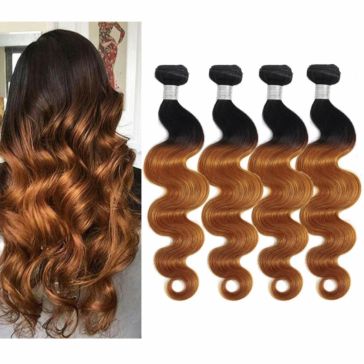IMAYLI Body Wave 10A 4 Bundles 100% Unprocessed Ombre Brazilian Hair T1B/30