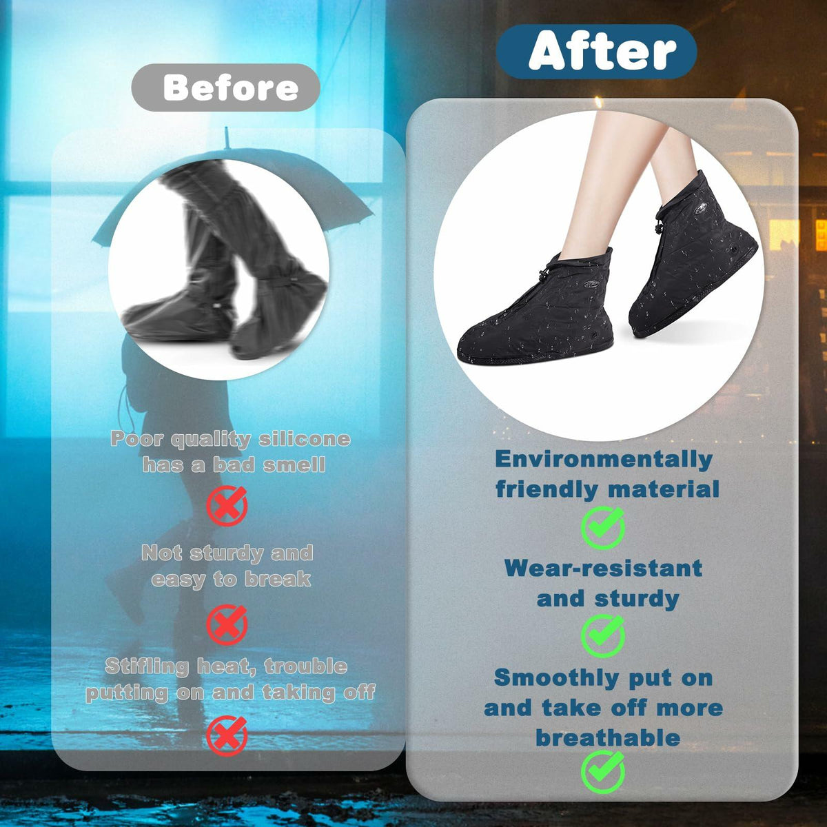 WFARH Waterproof Silicone Shoe Covers with Zipper Black Size X-Large