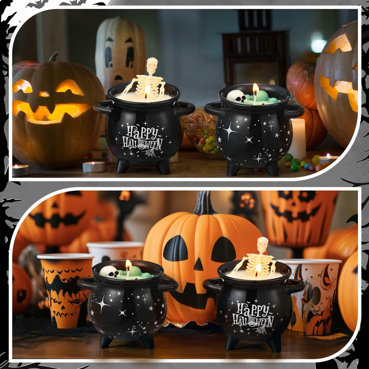 Conelist Halloween Skeleton Skull Candle Set Gothic Vintage Soybean Wax 2 Pcs