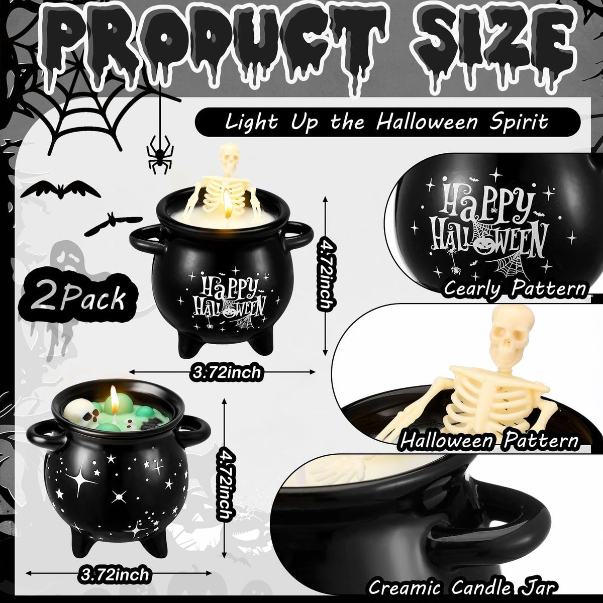 Conelist Halloween Skeleton Skull Candle Set Gothic Vintage Soybean Wax 2 Pcs