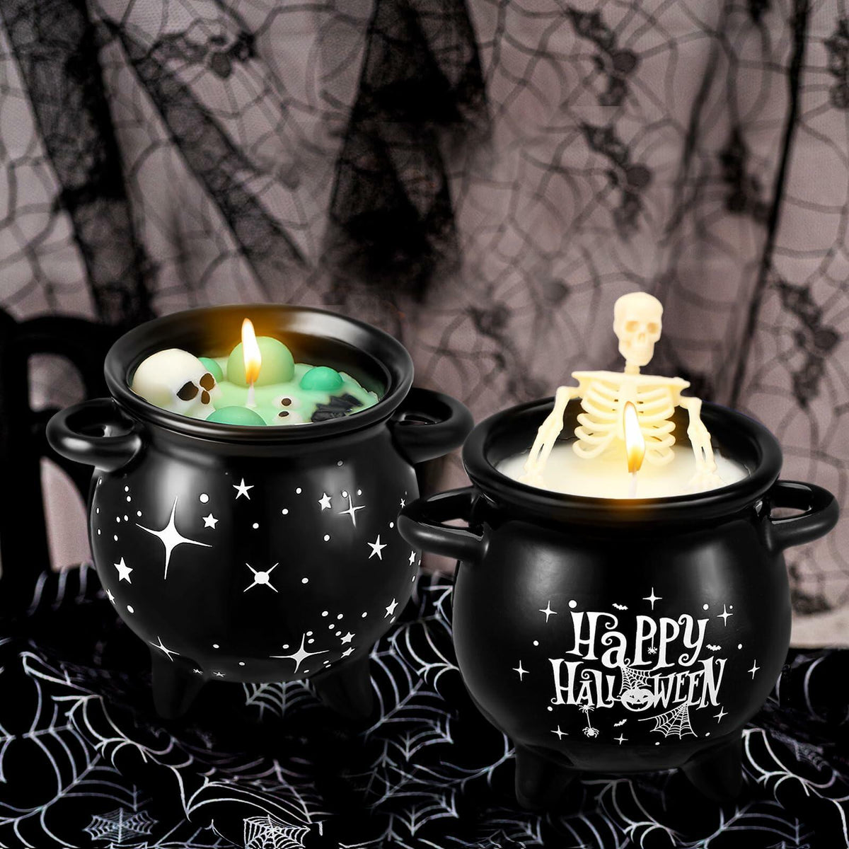 Conelist Halloween Skeleton Skull Candle Set Gothic Vintage Soybean Wax 2 Pcs