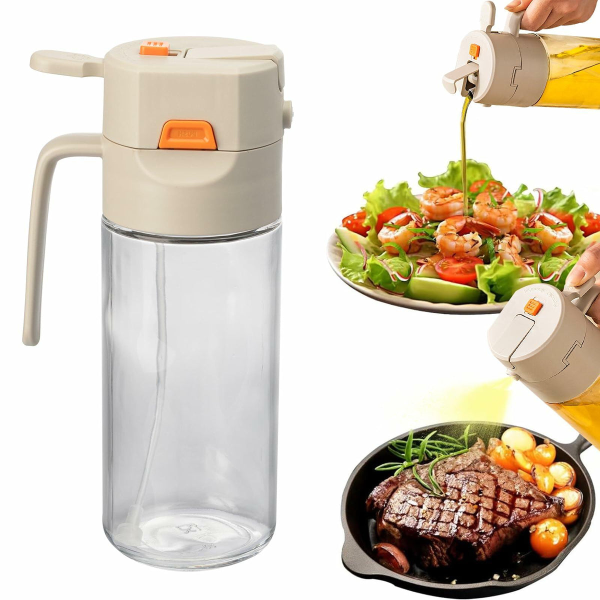 MDZF SWEET HOME Oil Sprayer 2-in-1 21oz Glass Olive Oil Dispenser Grey Panda