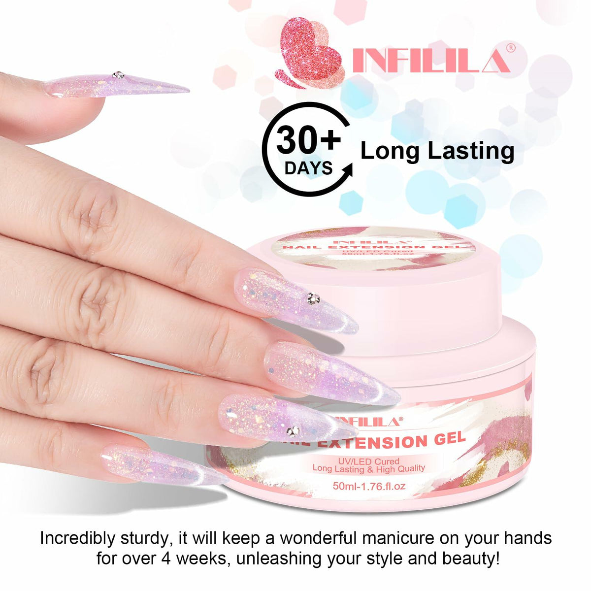NXJ INFILILA Purple Glitter Poly Nail Gel Builder Glossy Thickening P12 15ML