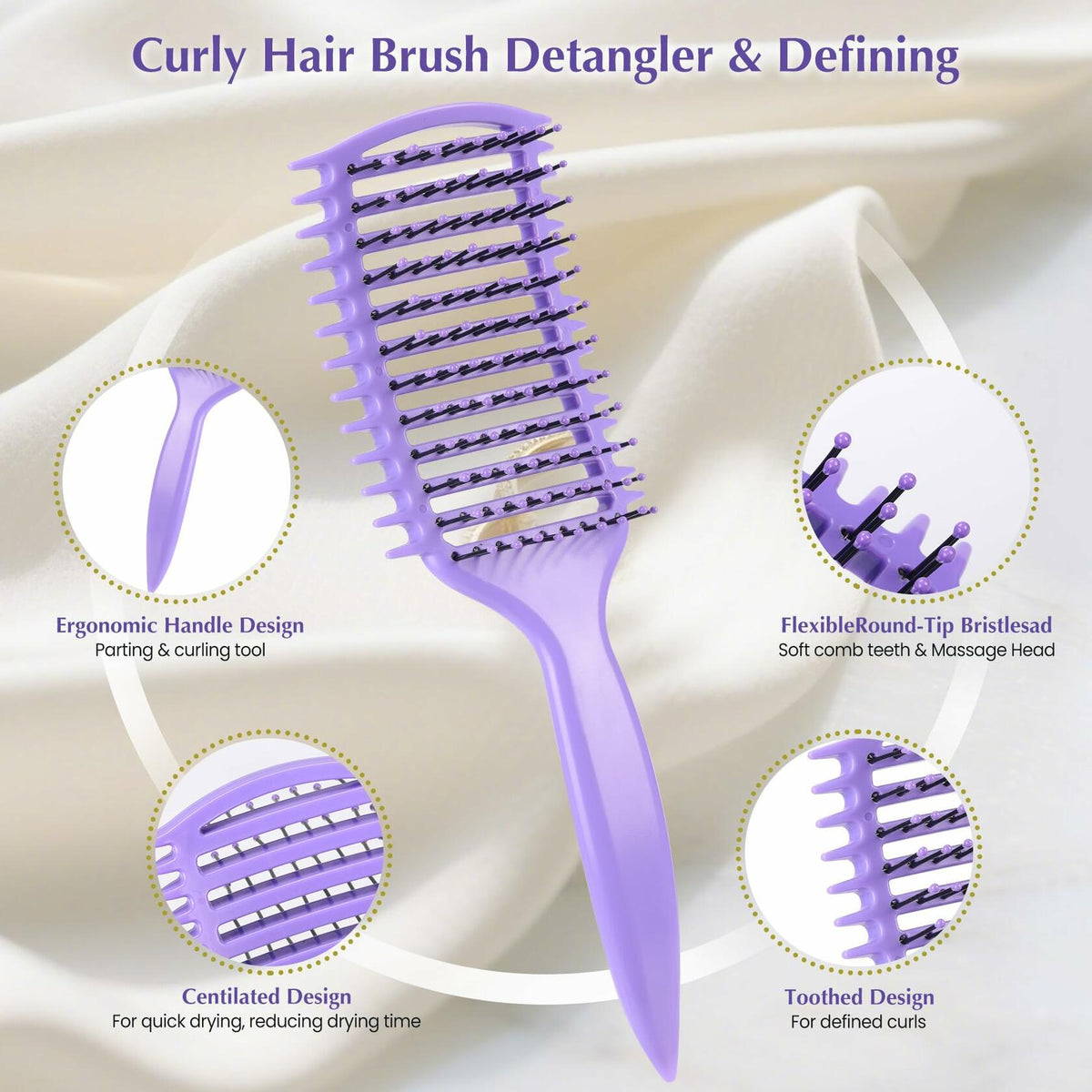 manrator Curl Defining Brush Purple Vented Detangling Frizz Control Hair