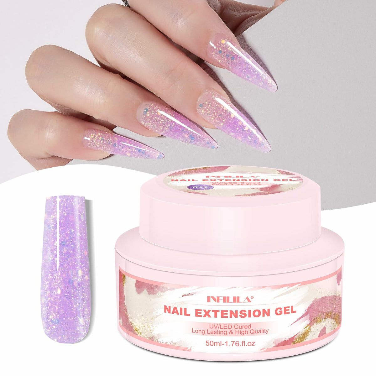 NXJ INFILILA Purple Glitter Poly Nail Gel Builder Glossy Thickening P12 15ML