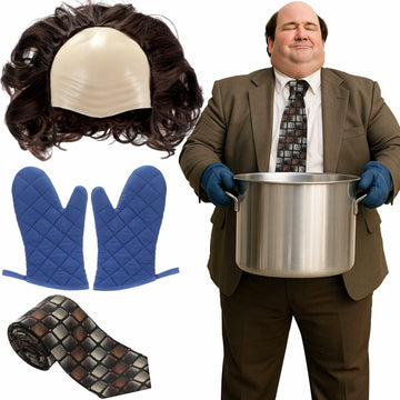 Yearntown Halloween Bald Man Costume Set Brown Wig Bald Cap Gloves One Size
