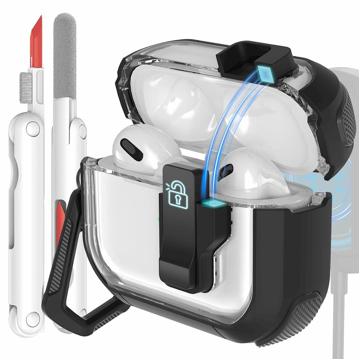CMGOE Airpod 3 Case Cover Black Shockproof TPU Hard Protector w/ Cleaning Kit