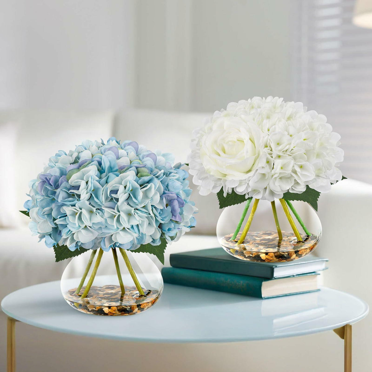 N&T NIETING Artificial White Hydrangea Flowers with Vase & Real Stone Decor