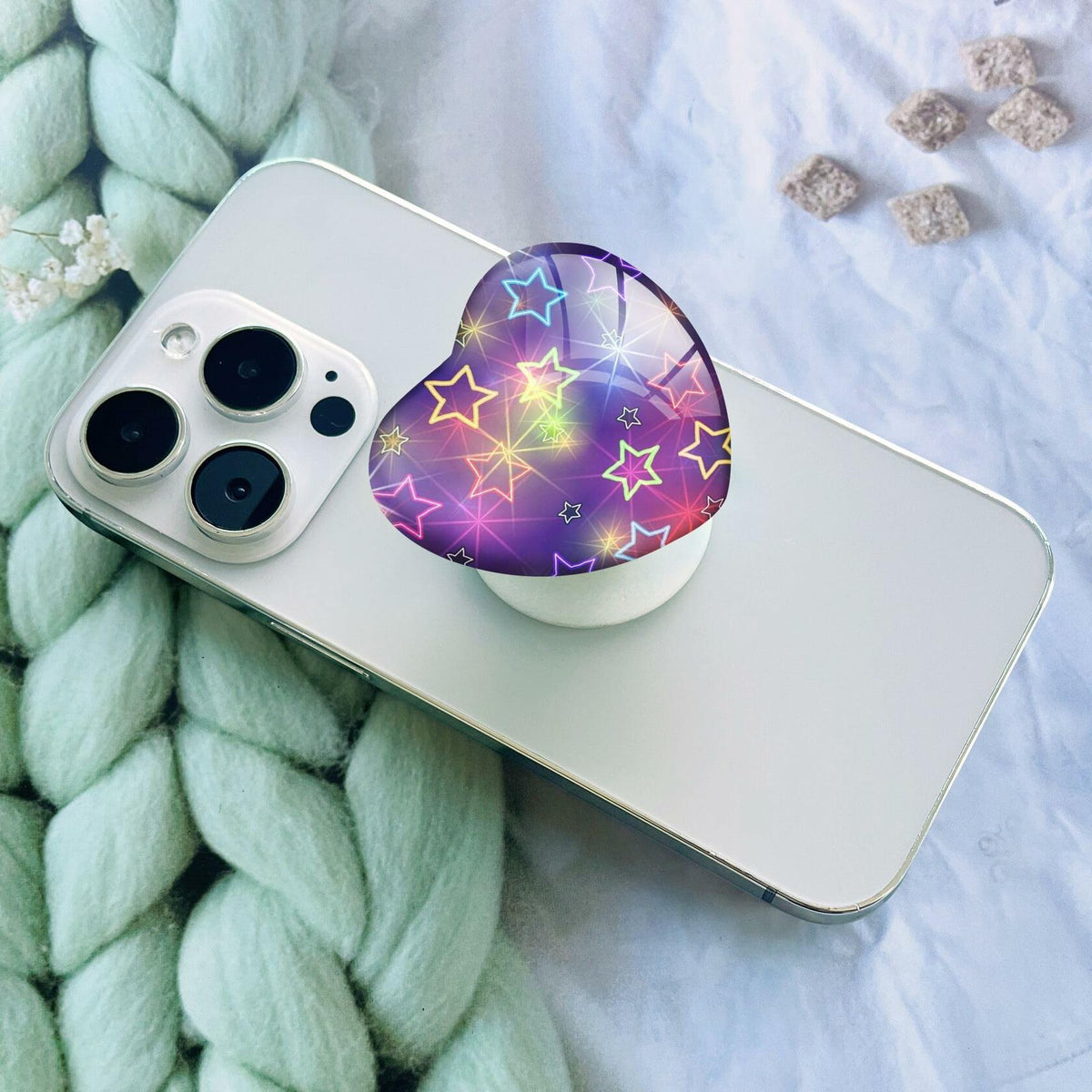 Luhoit Heart Shape Expanding Cell Phone Grip Stand Star Purple Multicolor