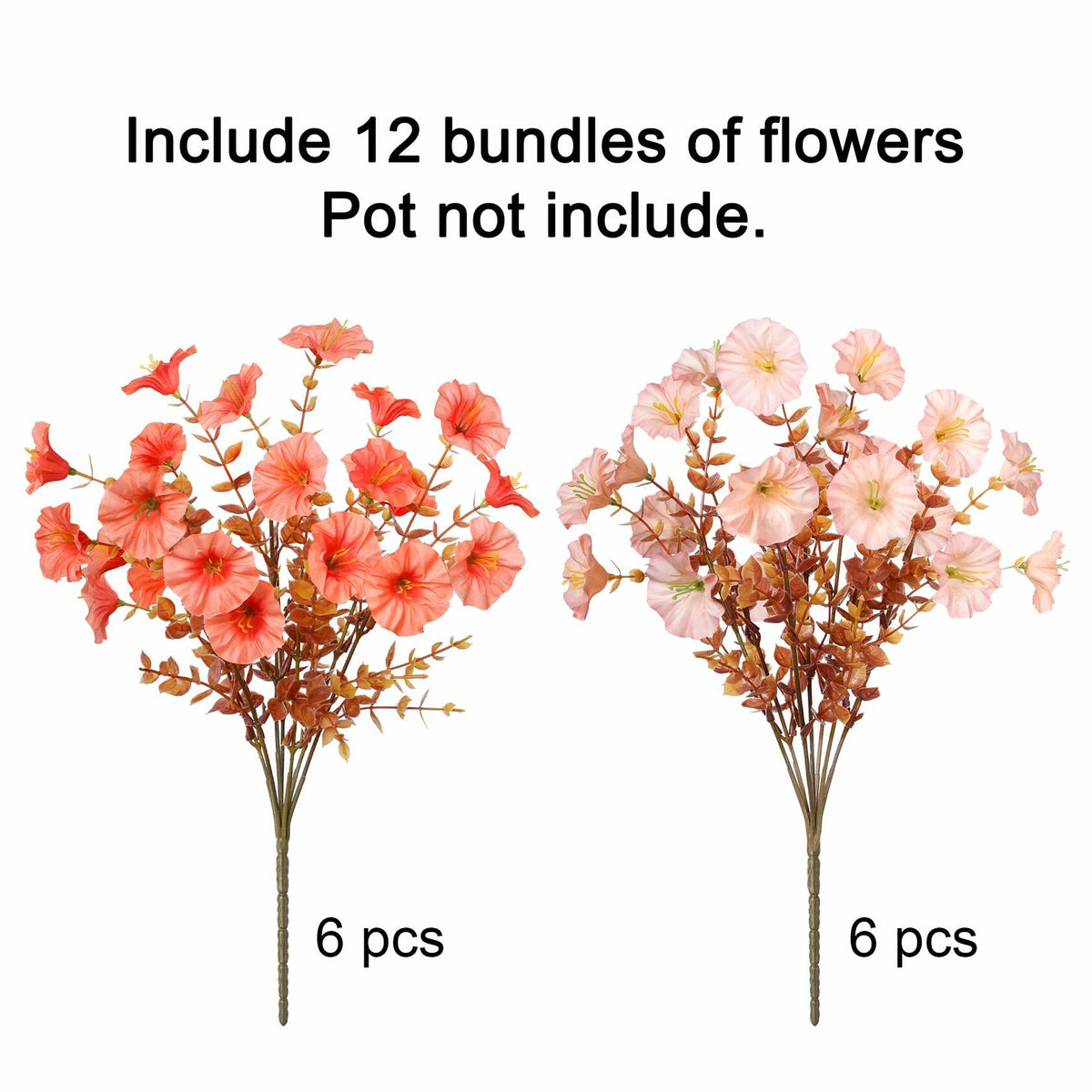 HyeFlora Artificial Mums Fall Flowers 12 Bundles Silk Morning Glory Mix 15in