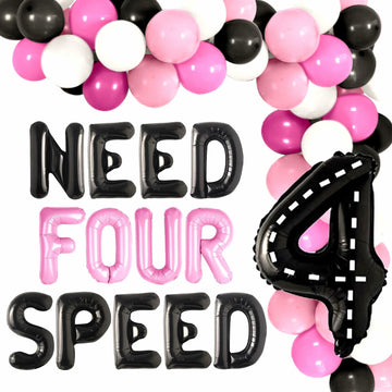 JeVenis Pink Need Four Speed Racing Car Balloons 4th Birthday Party