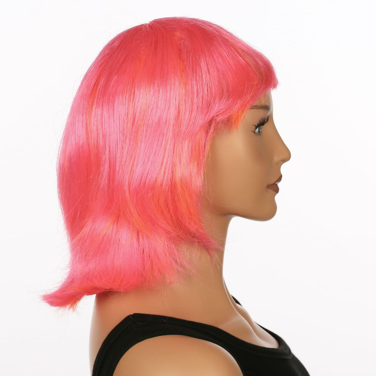 JUST FOR PARTY 13" Short Bob Synthetic Wig with Flat Bangs Pink Orange
