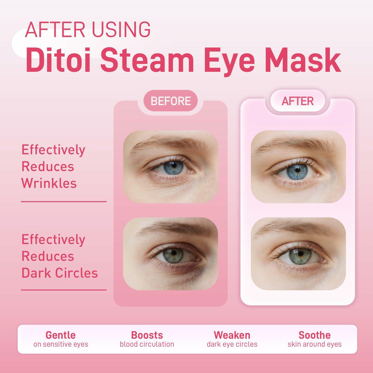 Ditoi Heated Steam Eye Mask with Hyaluronic Acid Rose 10 Count Pack