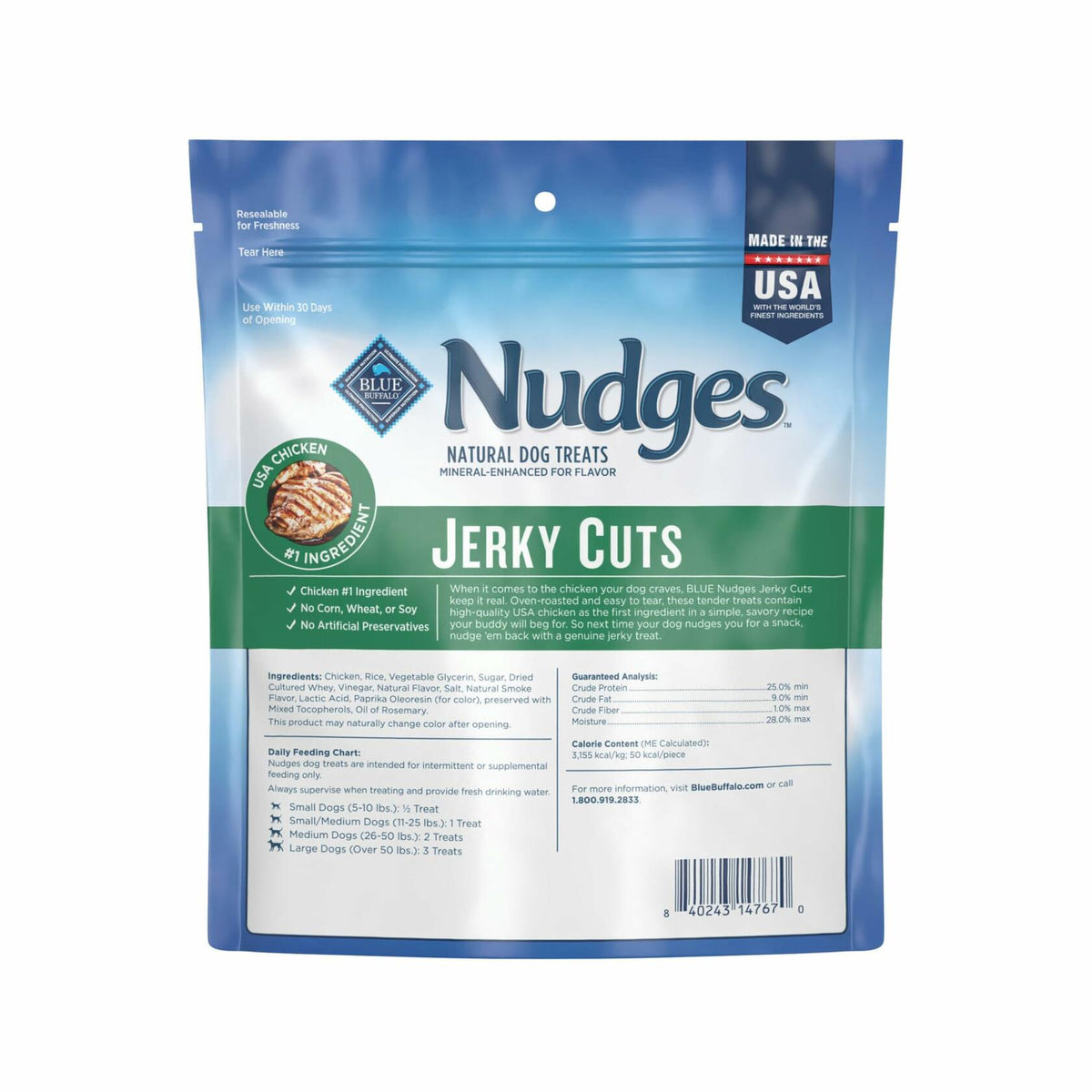 BestBy11/28/2025 Blue Buffalo Nudges Jerky Cuts Dog Treats Chicken 10oz USA