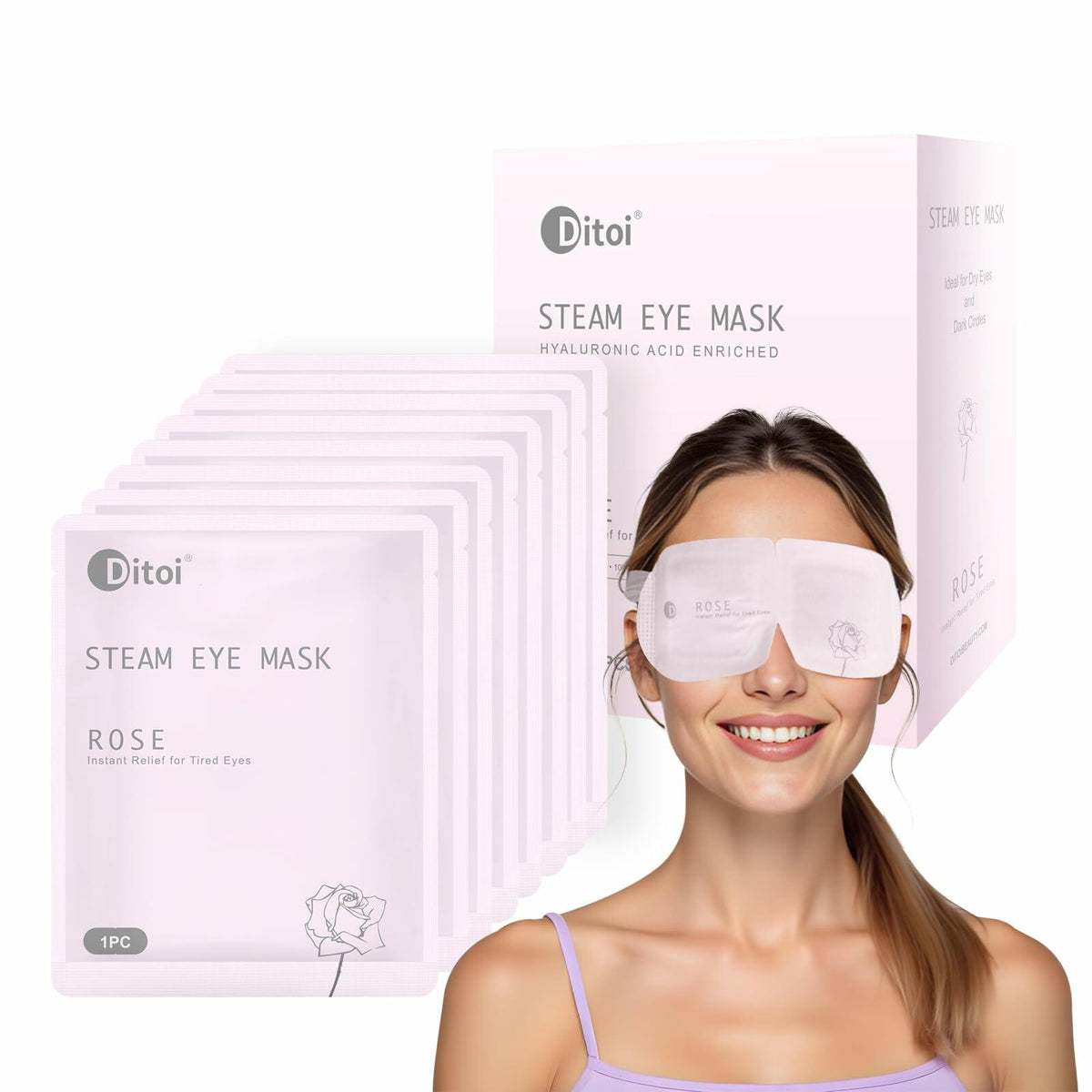 Ditoi Heated Steam Eye Mask with Hyaluronic Acid Rose 10 Count Pack
