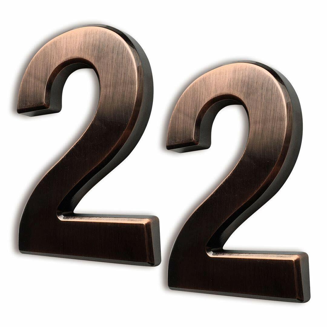 HopeWan 4" Bronze Metal Mailbox Number 2 Self Adhesive Pack of 2 Size 4In-No.2