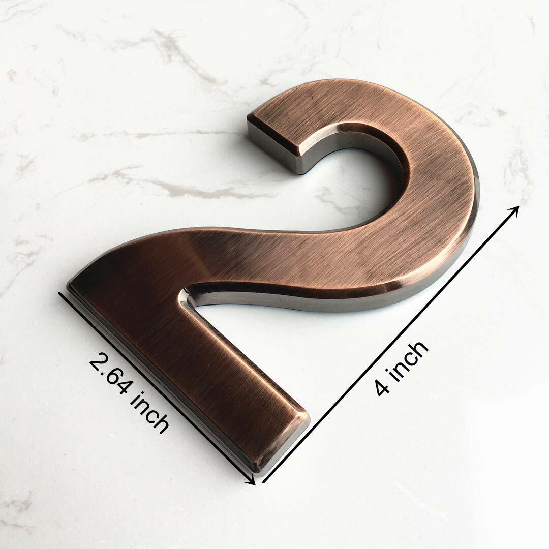 HopeWan 4" Bronze Metal Mailbox Number 2 Self Adhesive Pack of 2 Size 4In-No.2