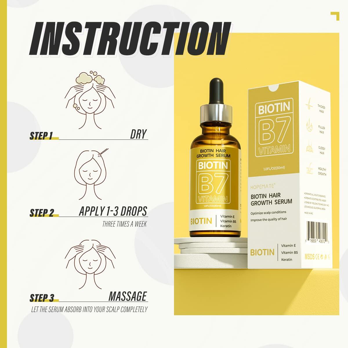BEST BY 03/12/2027 HOPEMATE Biotin Hair Growth Serum 3.21oz Natural Ingredients